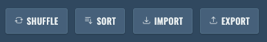 Shuffle, Sort, Import, Export buttons